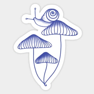 Blue Snail Sitting on Mushrooms Sticker